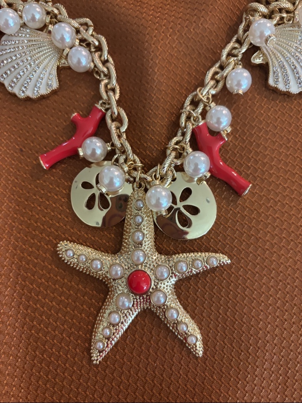 Lilly Pulitzer Gold-Tone Nautical Charm Necklace with White Rope and Red Accents - Picture 2 of 3